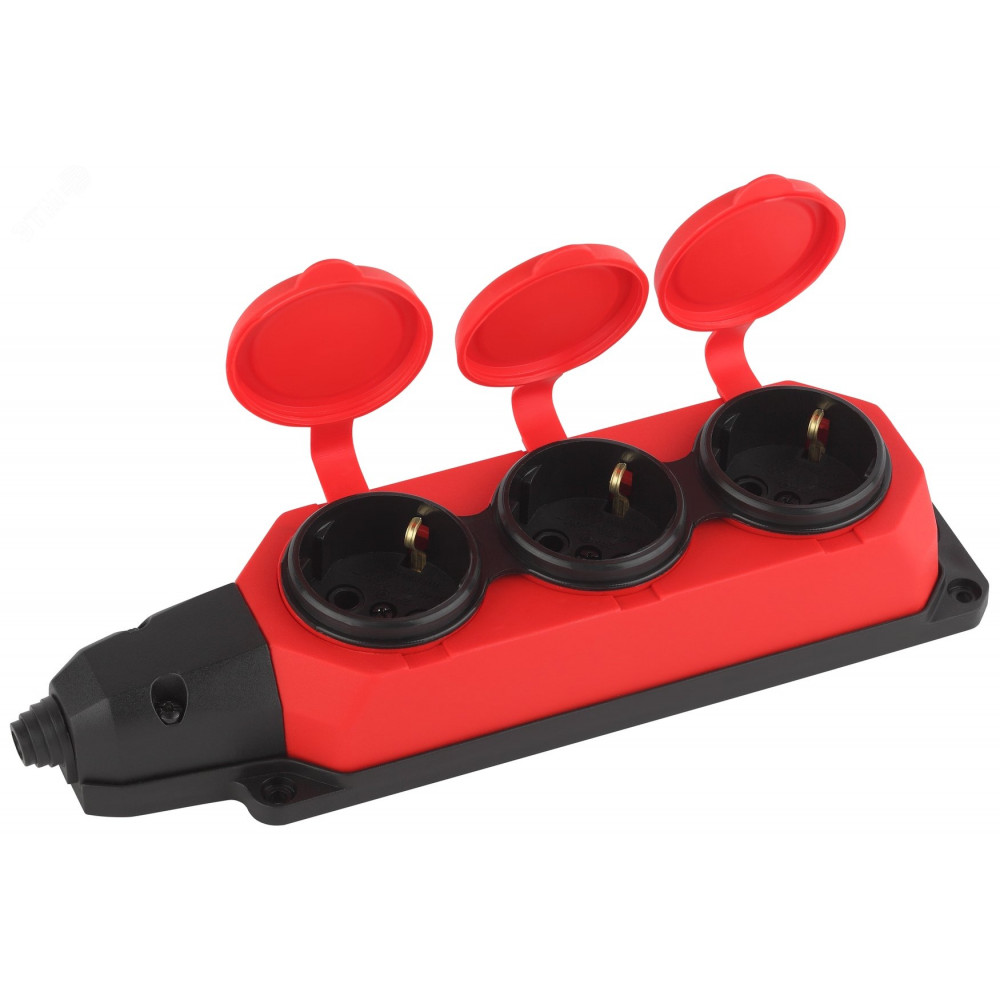 Изображение товара Колодка удлинителя 3-м с заземлением IP44 16А каучук красная Эра K-3e-RED-IP44