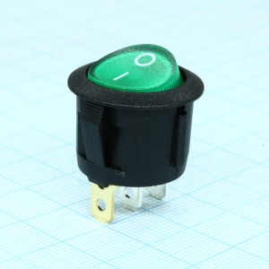 RL3-5LBGNBT2-H-G, Выключатель клавишный круглый с подсветкой 6А 250В ON-OFF 3 Pin -зеленый-