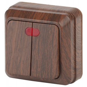 Выключатель Quadro 2-105-10 двухклавишный с подсветкой, 10А-250В, IP20, ОУ, венге Б0053770