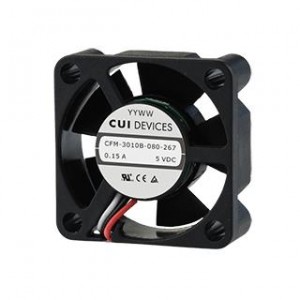 CFM-3010B-080-267, Вентиляторы постоянного тока dc axial fan, 30 mm square, 10 mm, 4.5 5.5 Vdc, 0.85 W, 8000 RPM, 2.52 CFM, AR