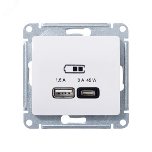 GLOSSA USB РОЗЕТКА A + тип-C 45W высокоскор.заряд. QC, PD, механизм, БЕЖЕВЫЙ GSL000229