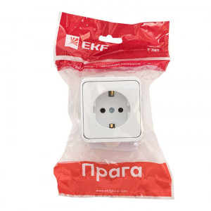 Прага Розетка 1-местная 16А с заземлением IP44 белая EKR16-028-10-44