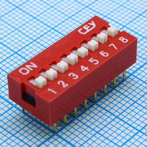 DS1040-08RN, DIP-переключатель 8 групп слайд красный