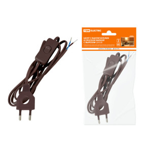 Шнур с выключателем и плоской вилкой с вырезом ШУ03В ШВВП 2х0,75мм2 2 м. коричневый "ЭКО" SQ1305-0026