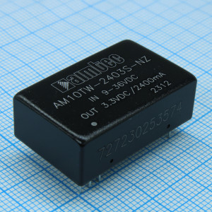 AM10TW-2403S-NZ, DC/DC преобразователь 10 Вт  вход 9~36 В  выход 3.3 В  2.4 А  -40~85 °С , дерейтинг при 71 °С  изоляция 1500 VDC  MTBF:1000000 ч  КПД 87 % не более 1200 мкФ   DIP24,   20x32x10.8 мм  14 г   350 кГц  защита от КЗ