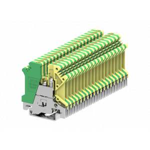 Заземляющая клемма 303903, Заземляющая клемма, тип фиксации провода: винтовой, номинальное сечение: 2,5 мм кв., ширина: 5,1 мм, цвет: желто-зеленый, тип монтажа: DIN35