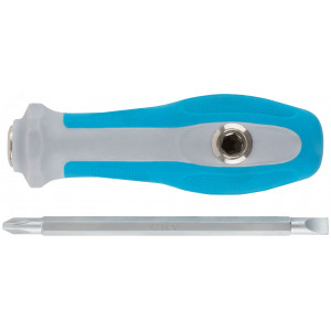 Отвертка с переставным жалом комбинированная, прямая и Т-обр., прорезиненная ручка, 6х120 мм PH2/SL6 56228М