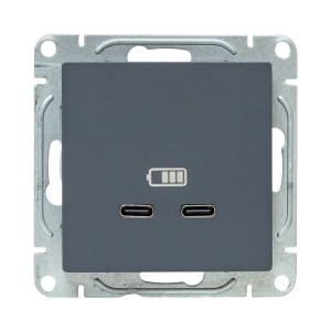 Механизм розетки USB-C - 2шт, графит Эпика EKF UP1-SOG-2USBC