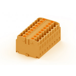 Проходной блок TPA2.5-18-OG, Проходной блок, 18 точек подключения, тип фиксации провода: push-in, номинальное сечение: 2,5 мм кв., 24A, 450V, цвет: оранжевый