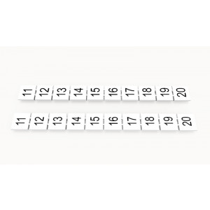ZB10-10P-19-133Z(H), Маркировочные шильдики для клемм WS…, DC…, PC…, сечением 10 мм кв., центральная, 10 шильдиков нанесенные символы: 11-20, с горизонтальным расположением, размер шильдика: 9,3х10,7 мм, цвет белый