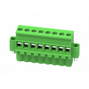 Розеточный разъем на кабель MC-RE5.08V10C-RK-0001, Розеточный разъем, угловой, на кабель, шаг: 5.08 мм, 10 полюсов, фиксация провода винтовая, исполнение: с монтажными фланцами, 320V, 12A, цвет: зеленый