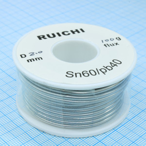 Припой SN60/PB40 2,0мм 100гр  с флюсом, Припой трубчатый ПОС-60 с канифолью, d 2,0мм, 100 г