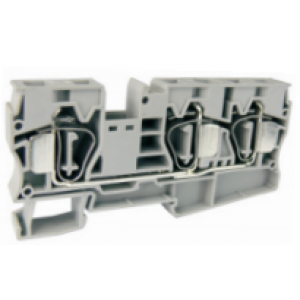 Проходная клемма UJ5-16/1X2, Проходная клемма, 3 точки подключения, тип фиксации провода: пружинный, номинальное сечение: 16 мм кв., 90A, 800V, ширина: 12,2 мм, цвет: серый, тип монтажа: DIN35