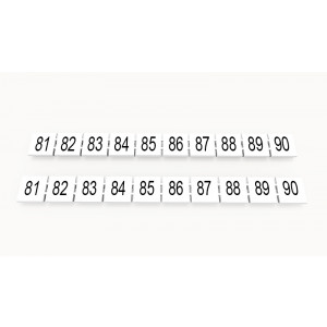 ZB10-10P-19-41Z(H), Маркировочные шильдики для клемм WS…, DC…, PC…, сечением 10 мм кв., центральная, 10 шильдиков нанесенные символы: 81-90, с вертикальным расположением, размер шильдика: 9,3х10,7 мм, цвет белый