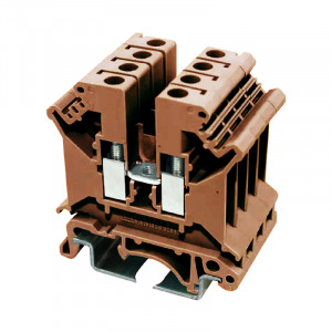 Проходная клемма JUT1-4-BR, Проходная клемма, тип фиксации провода: винтовой, номинальное сечение: 4 мм кв., 800V, ширина: 6,2 мм, цвет: коричневый, тип монтажа: DIN35