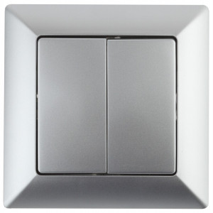 Переключатель Solo 4-107-03 двухклавишный 10А-250В, IP20, СУ, алюминий Б0053611