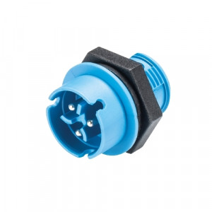 Вилочный разъем в панель RST08i3 S S1 M02H BL, Вилочный разъем в панель, М14, 3 полюса, тип фиксации провода: винтовой, номинальные характеристики: 250/400V, 8A, цвет корпуса: черный, цвет контактной вставки: синий, серия RST MICRO