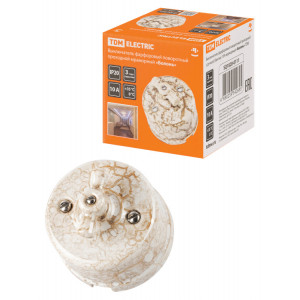 Выключатель фарфоровый поворотный проходной с ручкой (бантик) 10А мраморный «Болонь» SQ1820-0111