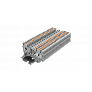 Проходная клемма TP2.5-3-GY, Проходная клемма, 3 точки подключения, тип фиксации провода: Push-in, номинальное сечение: 2,5 мм кв., 24A, 500V, ширина: 5,2 мм, цвет: серый, тип монтажа: DIN35