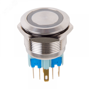 Кнопка антивандальная d22 12В(LED) Б/Фикс (5с) OFF-(ON) / ON-(OFF) подсв/синяя 36-3511