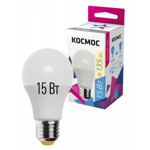 Лампа светодиодная A60 15Вт 3000К E27 220В КОСМОС LkecLED15wA60E2730