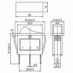 RWB-404 зеленый, Выключатель клавишный с подсветкой ON-OFF (3c) 15А 250В