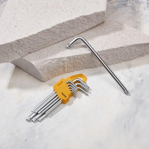 Набор ключей имбусовых Tamper-Torx KRANZ 9 шт., ТТ10-ТТ50, закаленные, удлиненные, никель KR-12-5221