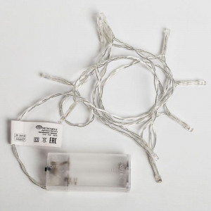 Гирлянда светодиодная универсальная 1.2м 10LED тепл. бел. 0.1Вт IP20 провод ПВХ прозр. элементы питания 2хAA (не в компл.) 303-073