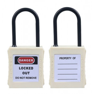 gwr005DN38WHT, Замок блокировочный с тонкой нейлоновой дужкой, дисковый цилиндр, высота дужки – 38 мм, диаметр дужки – 4 мм, сварной корпус из ABS-пластика, размеры корпуса – 45х40х20 мм, цвет – белый, 1 шт/упак