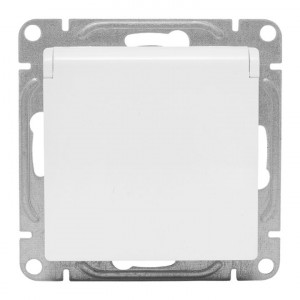 Механизм розетки, 16А, IP44, с заземлением, со шторками, c крышкой, белый Эпика EKF UP1-SOW-111-44