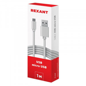 Шнур USB-micro USB, PVC,1метр, белый