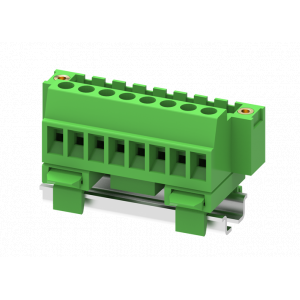 Вилочный разъем на кабель MC-PC5.08V24C-SF, Вилочный разъем, угловой, на кабель, шаг: 5.08 мм, 24 полюса, фиксация провода винтовая, исполнение: с креплением на DIN15 и монтажными фланцами, 320V, 12A, цвет: зеленый