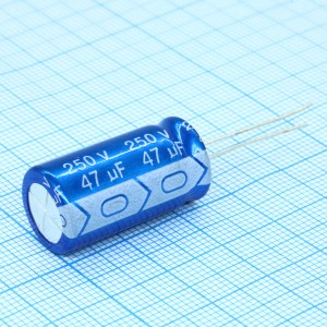 JRB2E470M05001300250000B, Конденсатор алюминиевый  электролитический 47мкФ 250В ±20% (13 X 25мм) радиальные выводы 5мм 225мА 2000час 105°С россыпь