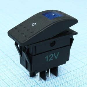 RK1-06N-12V синий, Выключатель клавишный ON-OFF с подсветкой (4c) 35А 12В
