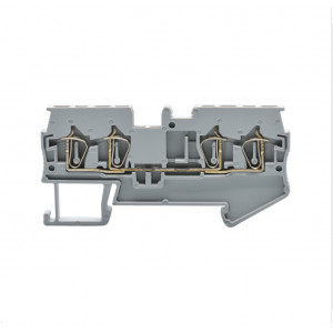 Проходная клемма JUT3-1.5/2-2-GY, Проходная клемма, 4 точки подключения, тип фиксации провода: пружинный, номинальное сечение: 1,5 мм кв., 17,5A, 500V, ширина: 4,2 мм, цвет: серый, тип монтажа: DIN35