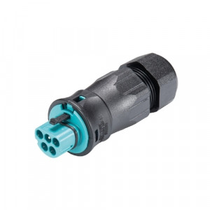 Вилочный разъем на кабель RST20I5S S1 ZR3SVA TB04, Вилочный разъем на кабель диаметром 13-18 мм, 5 полюсов, тип фиксации провода: винтовой, номинальные характеристики: 250/400V, 20A, цвет корпуса: черный, цвет контактной вставки: бирюзовый, серия RST Classic