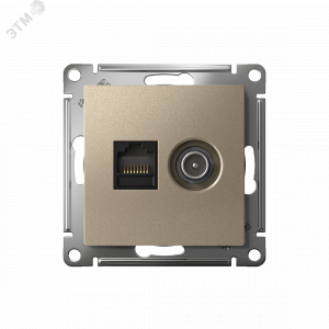 Розетка компьютерная + телевизионная 2-м AtlasDesign RJ45 кат.5E + TV механизм шампань SE ATN000589