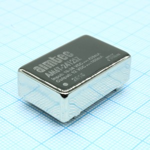 AM6T-2412SZ, DC/DC, 6Вт, вход 18…36В, выход 12В/0.5А, изоляция 1500В DC, КПД 80%, максимальная емкостная нагрузка не более 330мкФ, DIP24, 31.75x20.32x10.16мм, -40…85°C, металл