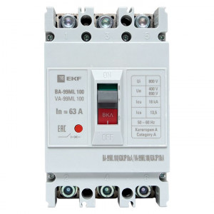 Автоматический выключатель ВА-99МL 100/ 63А 3P 18кА EKF Basic mccb99-100-63mi