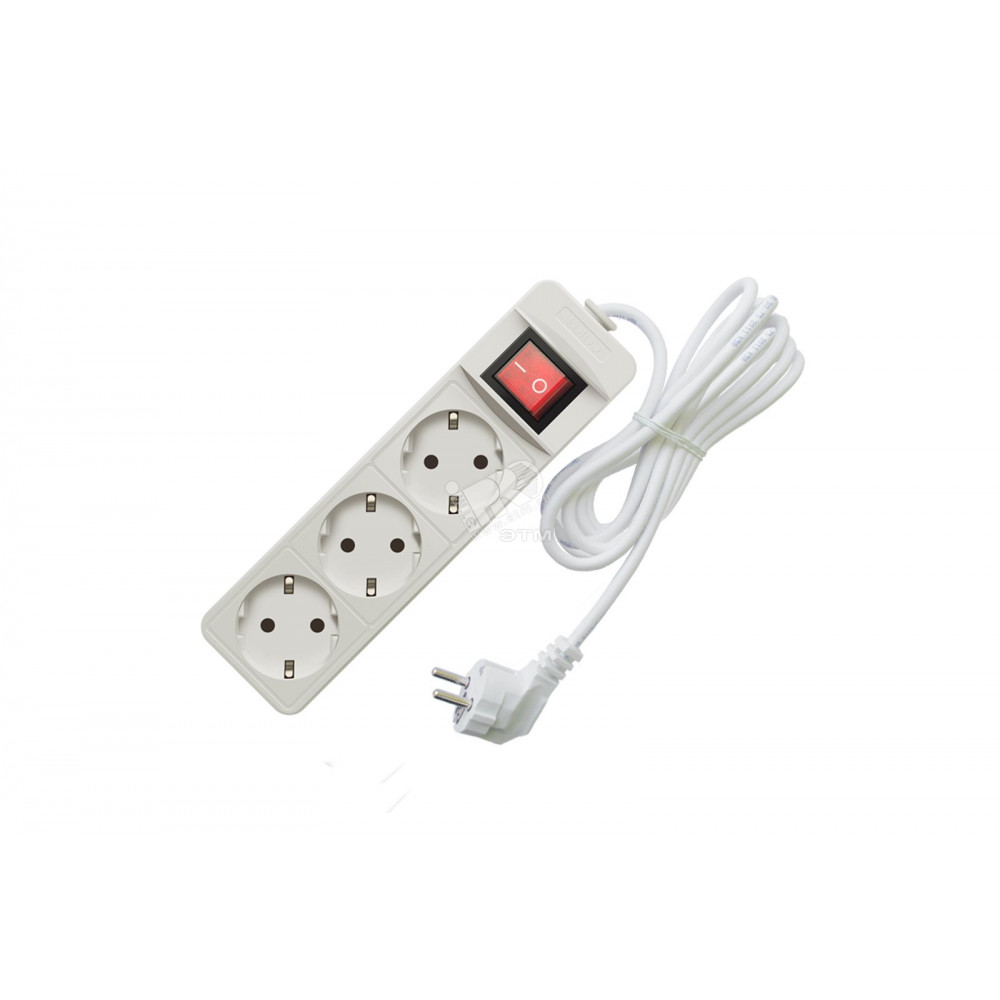 Изображение товара Удлинитель бытовой ТМ Союз 2200 Вт с заземлением 3 гнезда, выключатель, ПВС 1,5м