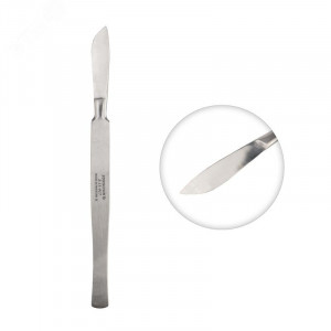 Нож монтажный тип скальпель СК-03 150мм, Общая длина: 150 мм. Длина лезвия: 35 мм. Ширина лезвия: 10 мм. Толщина лезвия: 1.8 мм. Длина рукоятки: 115 мм. Ширина рукоятки: 10 мм. Материал: нержавеющая медицинская сталь.