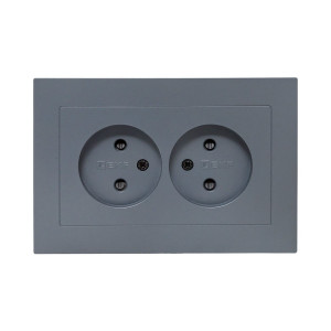 Механизм розетки двойной, 16А, без заземления, со шторками, с рамкой, графит Эпика EKF UP1-SOG-201