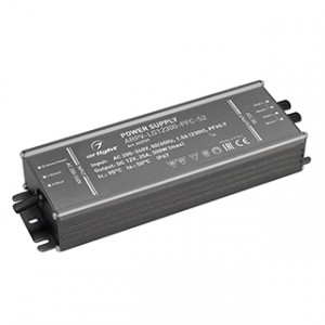 Блок питания ARPV-LG12300-PFC-S2 (12V, 25.0A, 300W) 022929, Источник напряжения с гальванической развязкой для светодиодных изделий. Входное напряжение 200-240 VAC. Выходные параметры: 12 В, 25 А, 300 Вт. Встроенный PFC >0,9. Герметичный алюминиевый корпус IP 67. Рабочая температура -40…+50C?. Габаритные размеры д