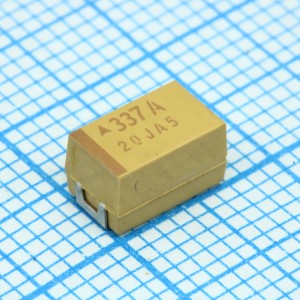 TAJE337K010RNJ, ЧИП-конденсатор танталовый 330мкФ 10В типоразмер E ±10% (7.3х4.3х4.1мм) выводы внутрь SMD 7343-43 0.9Ом 125°С лента на катушке
