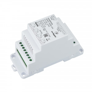 Усилитель SMART-RGBW-DIN (12-36V, 4x5A) 025169, RGBW-усилитель для установки на DIN-рейку. Питание 12-36VDC. 4 канала, ток нагрузки 4x5A, мощность нагрузки 240-720W. Размер 115x48x67 мм.