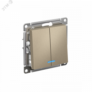 Выключатель 2-кл. СП AtlasDesign 10А IP20 (сх. 5а) 10AX с подсветкой механизм шампань SE ATN000553