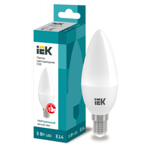 Лампа LED C35 свеча 5Вт 230В 4000К E14 IEK (кр.10шт) [LLE-C35-5-230-40-E14]