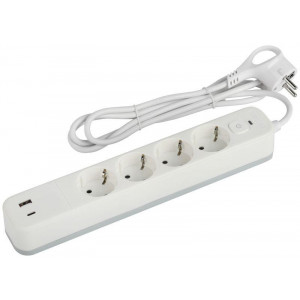 Удлинитель с сетевым фильтром 4х1.5м с заземл. 10А USF-4es-1.5m-2xUSBAC-W +2xUSBA+C3.1A с выкл. с базов. защитой Б0059571