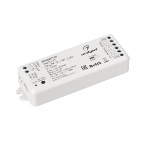 Конвертер SMART-C1 (12V, RF-0/1-10V, 2.4G) 025036, Конвертер RF сигнала от пультов серии SMART в сигнал 0-10V. Напряжение питания 12VDC/230VAC, выходной сигнал 0-10V, нагрузочная способность 20mA/канал, 4 канала. Корпус - PVC. Габариты 114х38х20 мм.