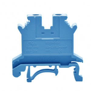 Проходная клемма JUT1-2.5B-BE, Проходная клемма, тип фиксации провода: винтовой, номинальное сечение: 2,5 мм кв., 24A, 690V, ширина: 6,2 мм, цвет: синий, тип монтажа: DIN35